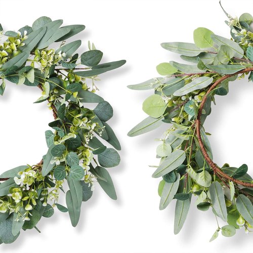 Eucalyptus Wreath - 19'' Green Spring & Summer Decor | Artificial Farmhouse Indoor & Outdoor Mini Wreath