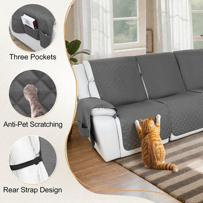 HDCAXKJ 100% Waterproof Reclining Sectional Couch Covers L Shape Recliner Sofa Cover Washable Quilted Soft Pet Dog Corner Recliner Slipcovers with Pockets (5 Seat and 1 Middle Console, Middle Gray)