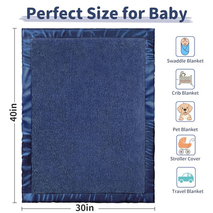 Pro Goleem Baby Boy Blanket - Super Soft Plush Fleece Receiving Blanket with Satin Trim | Cozy 30x40 Inch in Navy Blue
