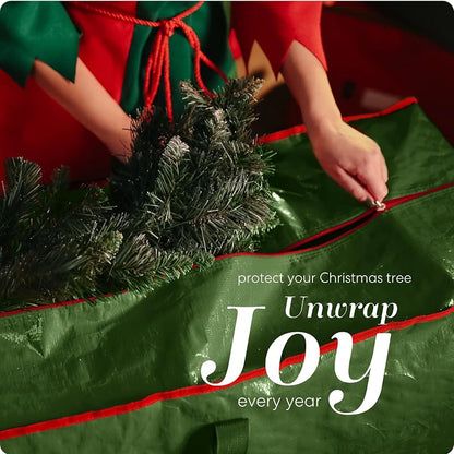 Christmas Tree Storage Bag for 9 ft - Durable Waterproof Tote with Dual Zippers & Handles (Green) - Includes Space for Accessories