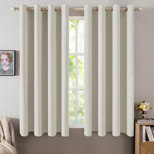MIULEE Linen Texture Curtains - 100% Blackout Thermal Insulated Drapes | Light Cream, 52x45 Inch (2 Panels)