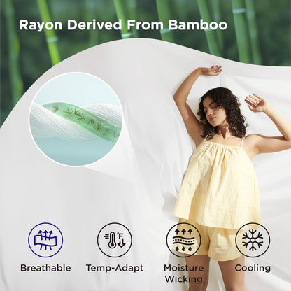 Bedsure Bamboo Duvet Cover Set - Lightweight & Silky Queen Size Comforter Cover for Hot Sleepers | Pure White