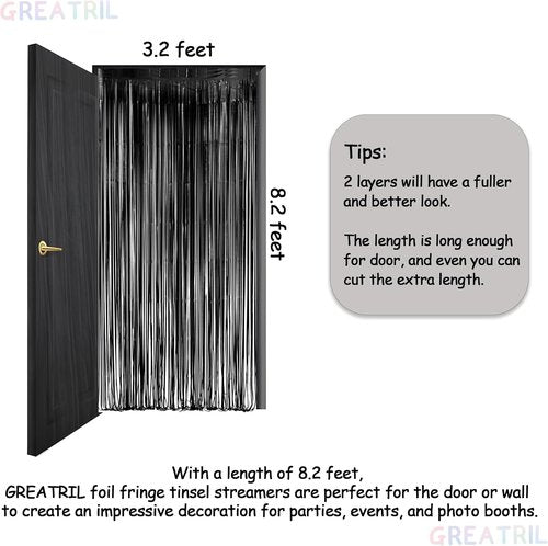 GREATRIL Black Fringe Backdrop - Festive Outdoor Streamers for Holiday Decor | 3.2ft x 8.2ft, 2 Packs