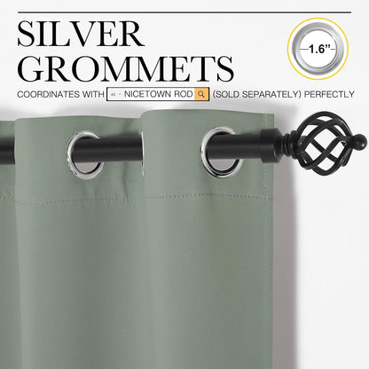 NICETOWN Blackout Curtain Panels - Thermal Insulated Grommet Drapes for Basement | Greyish Green, 34x84 Inch (1 Pair)