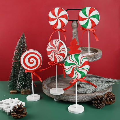 6-Piece Wooden Christmas Candy Cane Sign Set – Farmhouse Tiered Tray Topper Decor
