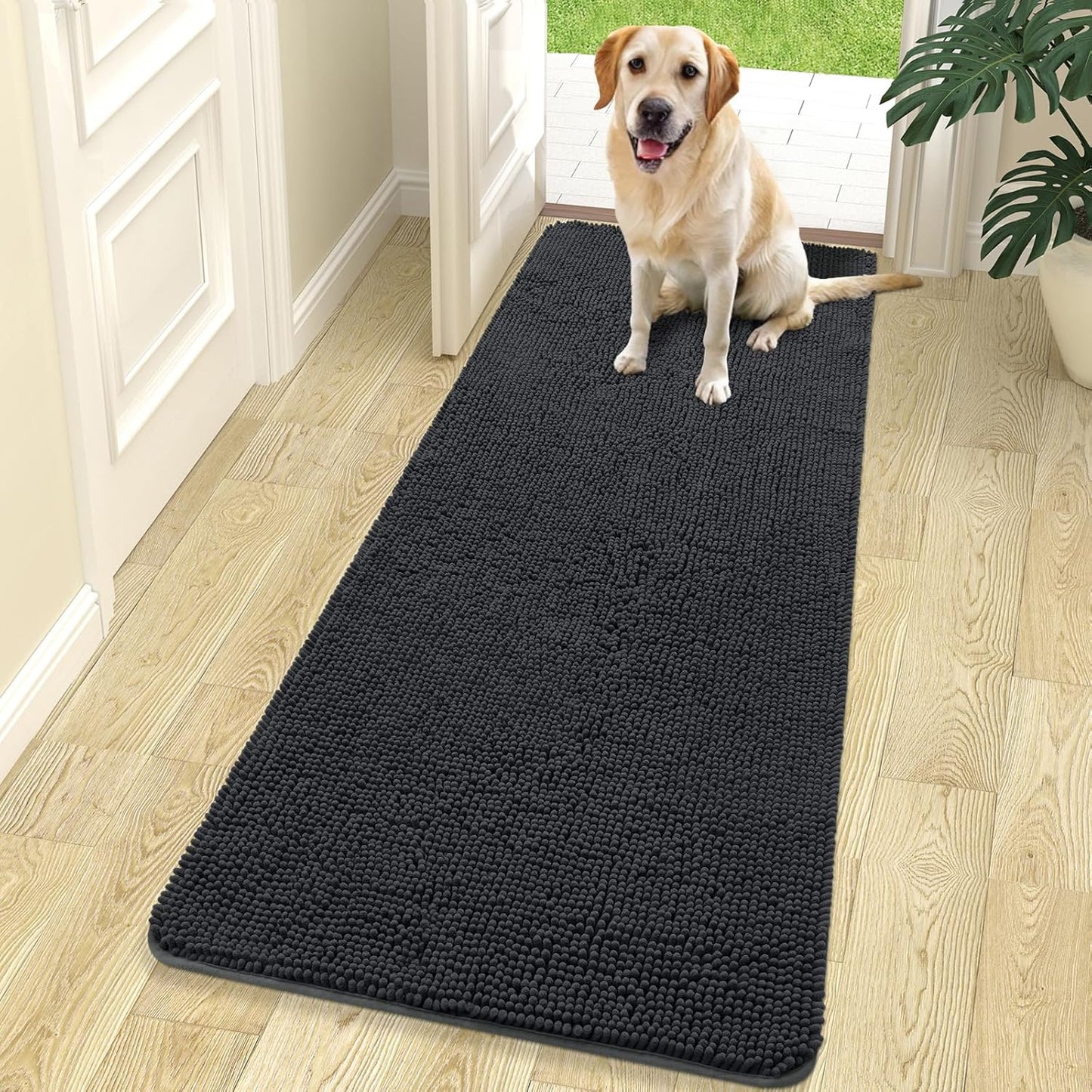OLANLY Dog Door Mat - Absorbent Non-Slip Chenille Mat for Muddy Paws | 70x24 Inches, Dark Grey