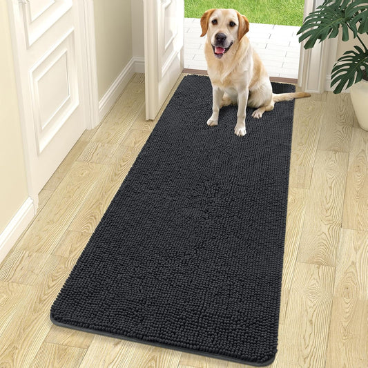 OLANLY Dog Door Mat - Absorbent Non-Slip Chenille Mat for Muddy Paws | 70x24 Inches, Dark Grey