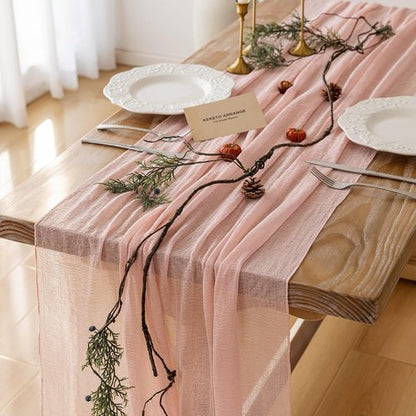Keketoarrange Pink Cheesecloth Table Runner - 120 Inch Rustic Boho Decor for Weddings & Events