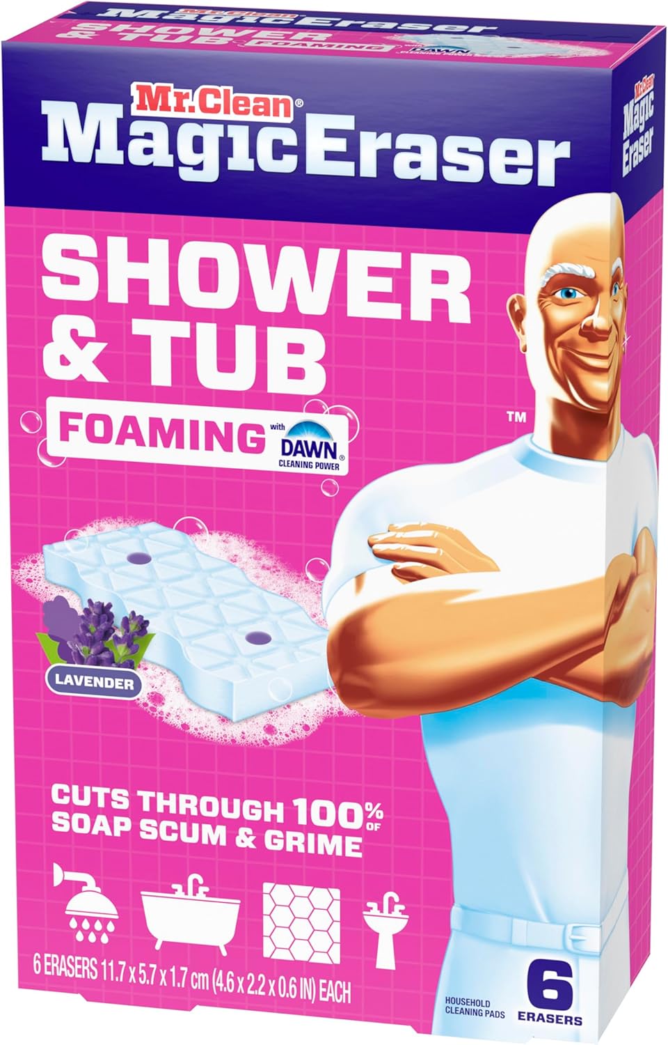 Mr. Clean Magic Eraser Sponge - Powerful Soap Scum Remover with Lavender Scent | 6 Count