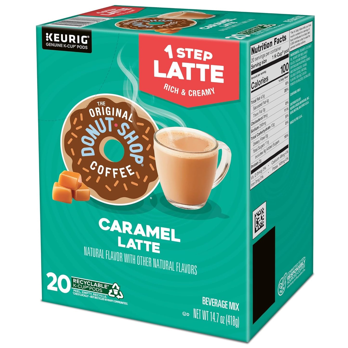 Original Donut Shop Caramel Latte K-Cup Pods - One-Step Brewing, 20 Count