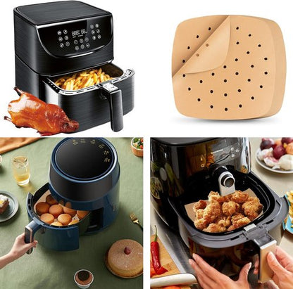 HOFHTD Air Fryer Liners - 200 Pcs Perforated Parchment Paper Sheets, 8.5 Inch for Baking & Steaming