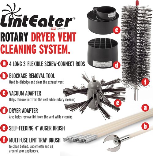 Gardus RLE202 LintEater Dryer Vent Cleaning Kit - Removes Lint, Extends Up to 12’ with 4 Flexible Rods