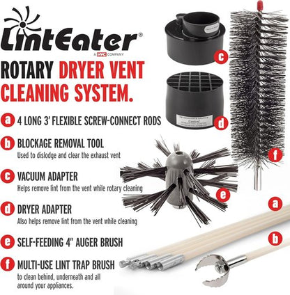 Gardus RLE202 LintEater Dryer Vent Cleaning Kit - Removes Lint, Extends Up to 12’ with 4 Flexible Rods