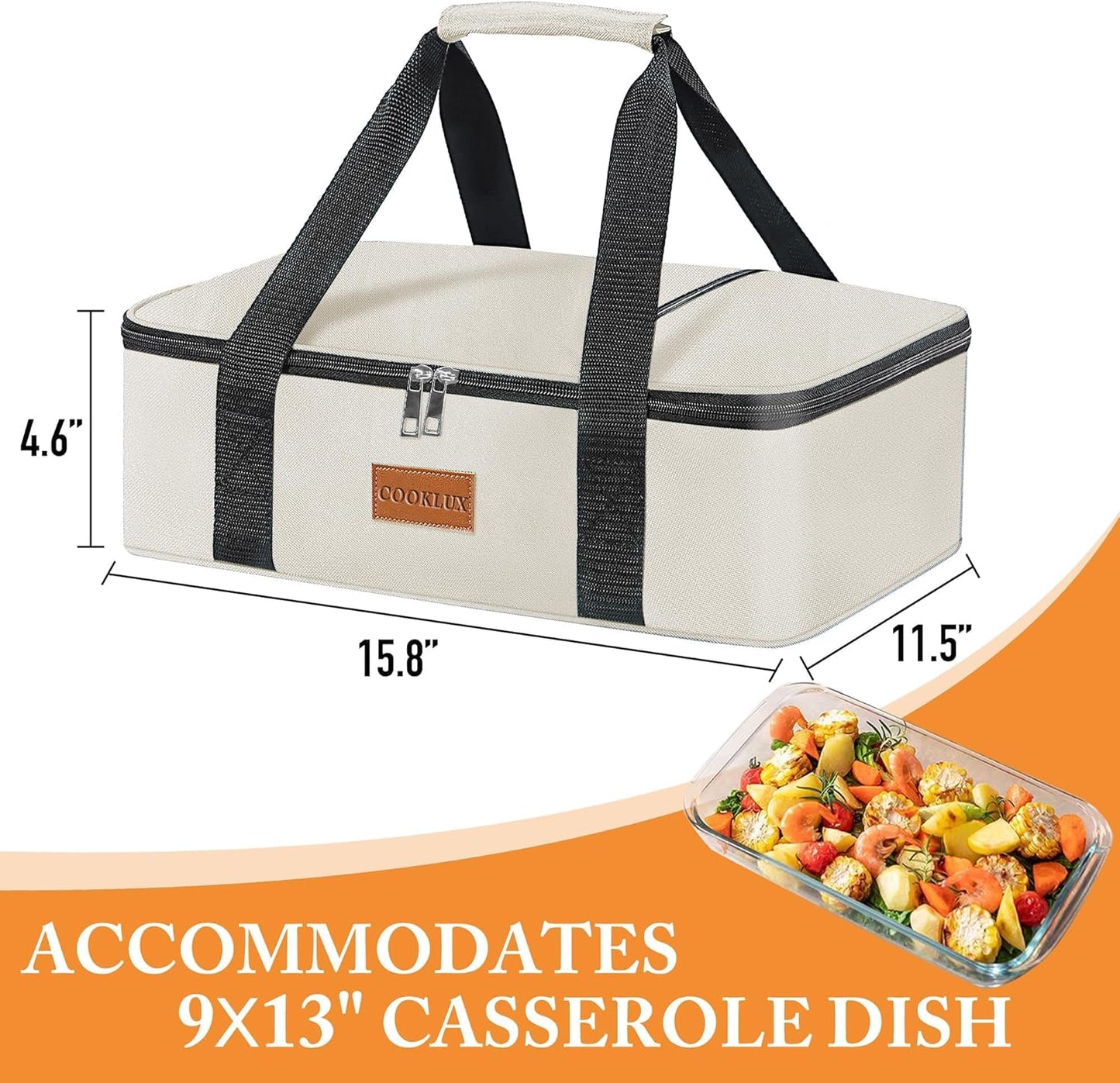 Skiennix Insulated Casserole Carrier - Durable Nylon Bag for 9"x13" Dish | Leak-Proof, Beige, Perfect for Travel & Picnics