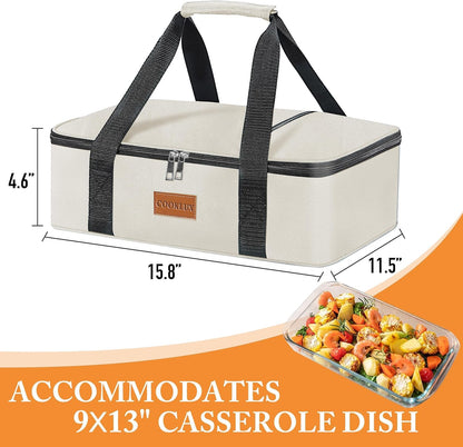 Skiennix Insulated Casserole Carrier - Durable Nylon Bag for 9"x13" Dish | Leak-Proof, Beige, Perfect for Travel & Picnics