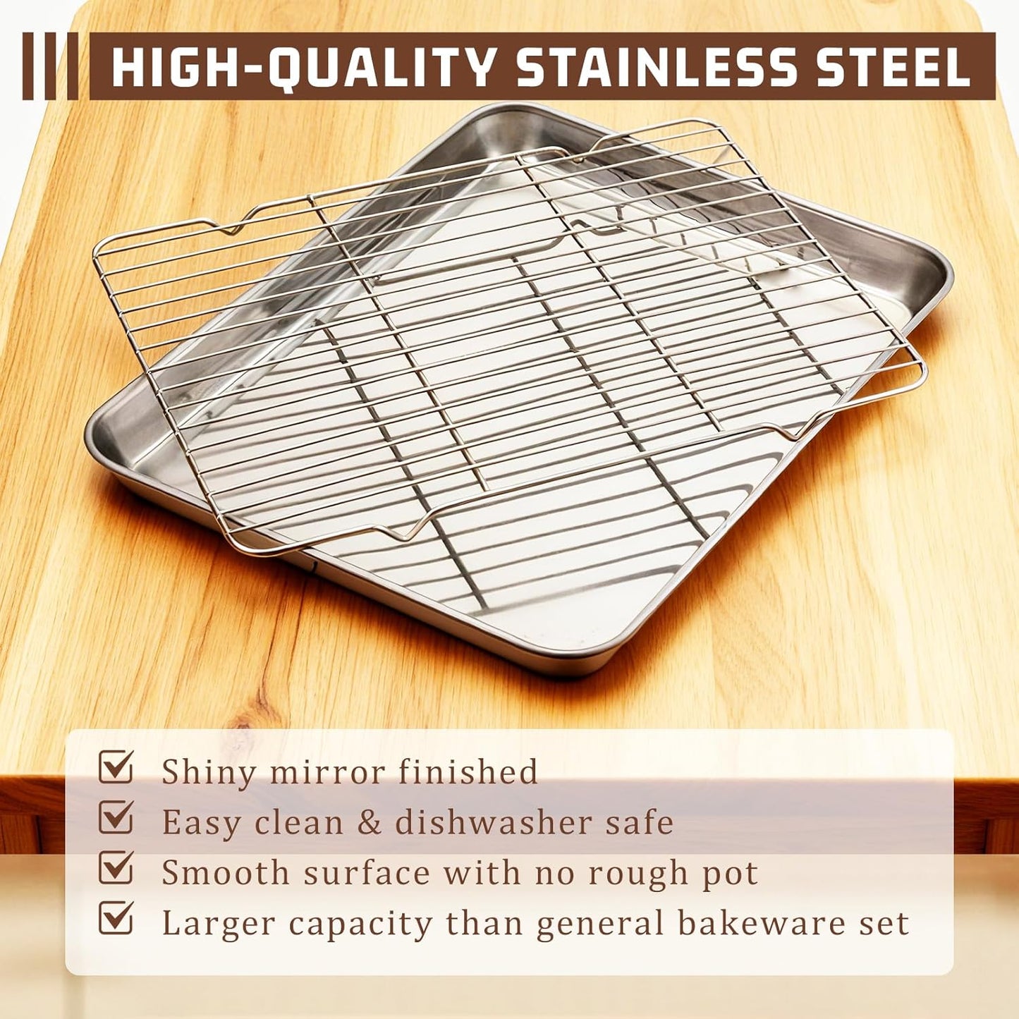 Stainless Steel Baking Sheet Set by [Brand Name] - 2 Pans & 2 Racks | Rust-Free, Nonstick, 12.4 x 9.6 Inches