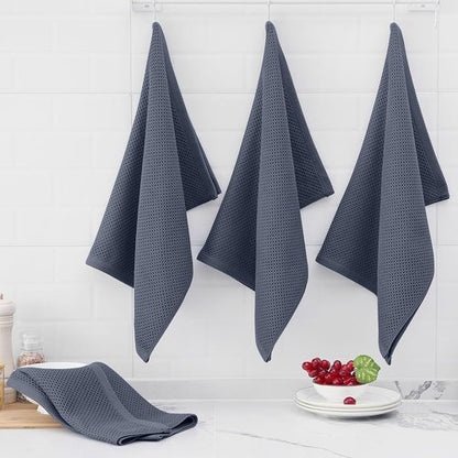 Homaxy Kitchen Dish Towels - 100% Cotton Oversized Waffle Weave, Ultra Soft & Absorbent, 3-Pack | Dark Grey, 20 x 28 Inches