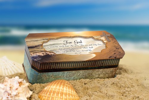 Cottage Garden Music Box - John 3:16 Footprints in The Sand Design | Plays Amazing Grace