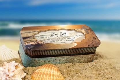 Cottage Garden Music Box - John 3:16 Footprints in The Sand Design | Plays Amazing Grace