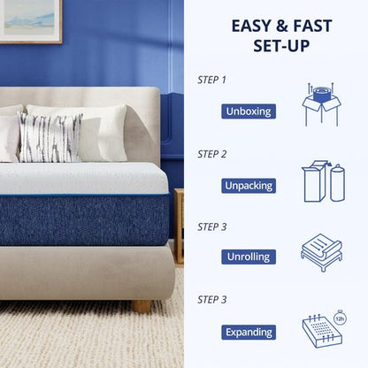 EGOHOME 12 Inch Queen Mattress, Gel Memory Foam with Charcoal, Fiberglass Free, CertiPUR-US Certified, Temperature-Regulating, Machine Washable Cover, 80" x 60" x 12", Medium