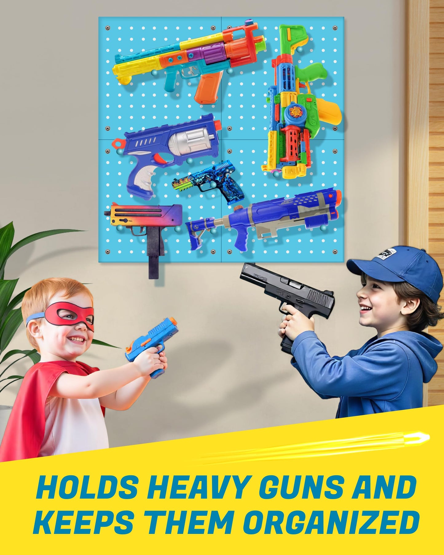 Skywin Peg Board for Nerf Gun Storage Organizer - Hanging Holder Compatible with All Blasters Nerf Gun Rack Organizer for Wall Organization (Blue)