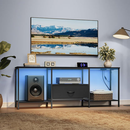 SONGMICS TV Stand - Modern Media Console for TVs Up to 70 Inches | Ink Black with Shelves & Drawer