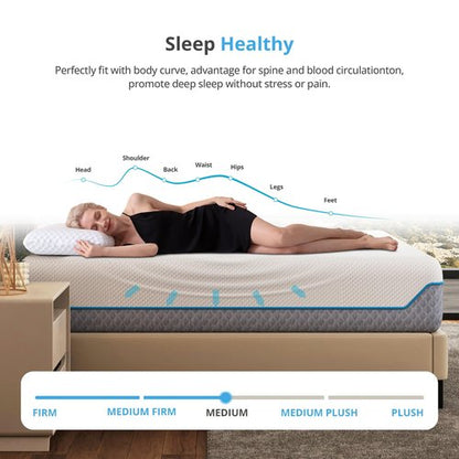 EGOHOME 12 Inch Queen Mattress in a Box, Gel Memory Foam Mattress with Cooling Cover, Medium Firm for Pressure Relief & Comfort, Foam Made in USA, Fiberglass Free, CertiPUR-US Certified, 60”x80”x12”