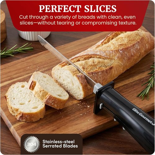 Elite Gourmet EK9810 Electric Knife - Professional Cordless Design with 4 Serrated Blades & Safety Lock