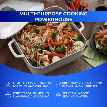 Universal Unique Square Caldero (9 Quart - 24 Cups), Stainless Aluminum Pot, Oven Safe, Even Heat Distribution and Fast Cooking Dutch Oven Pot with Lid, Ideal for Rice, French Fries, and More