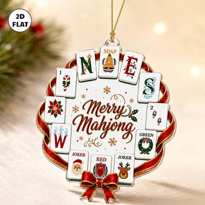 Merry Mahjong Standard 4in Christmas Ornament - Mahjong Wreath Decoration