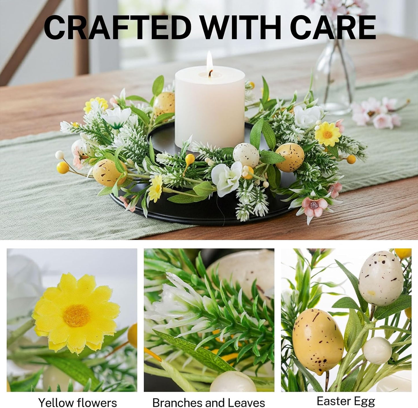 MOYEE Candle Holder Centerpiece - Black Metal Design with Artificial Flowers | 14-Inch Versatile Table Decor