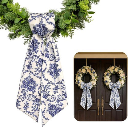AZYM Wreath Sash Set - Beautiful Blue Flower Ribbon for Front Door & Indoor/Outdoor Decor