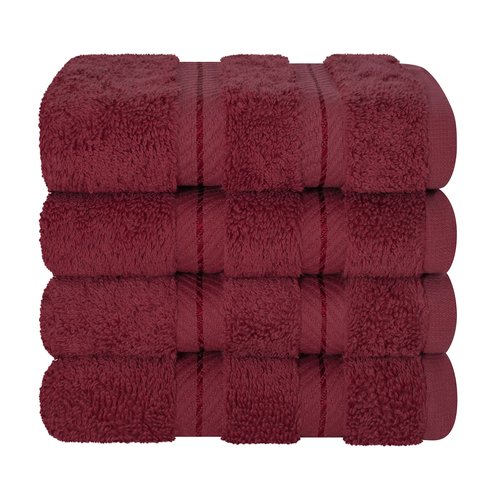 American Soft Linen Luxury Washcloths for Bathroom, 600 GSM 100% Cotton 4 Piece Turkish Wash Cloth Set, 13x13 in Soft Rags for Body and Face, Bordeaux Washcloths