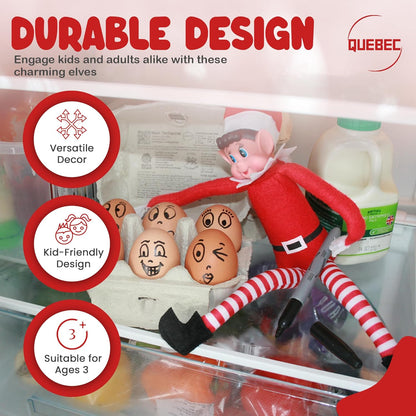 Quebec Christmas Mischief Makers - Naughty Santa’s Little Helper Elf Toy | Soft Body, Vinyl Face, Hook and Loop Grip