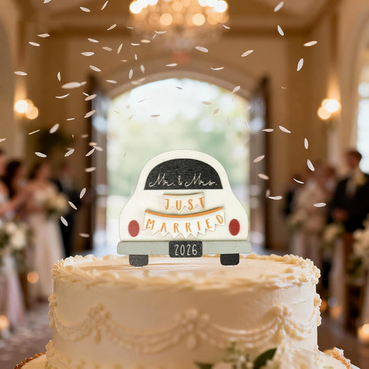 Wooden Wedding Cake Topper - Rustic Mr & Mrs 2026 Just Married Sign | Perfect Bridal Shower Decoration
