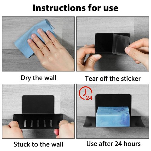 2 Pack Soap Holder for Shower Wall, 5 Slot Self-Adhesive Soap Dish for Shower, Wall Mounted Shower Soap Holder Dishes for Bathroom, Stainless Steel Soap Tray Black