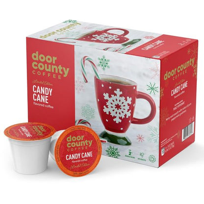 Door County Coffee - Candy Cane Holiday Flavored Ground Coffee - 60 Count Single Serve Cups - Medium Roast