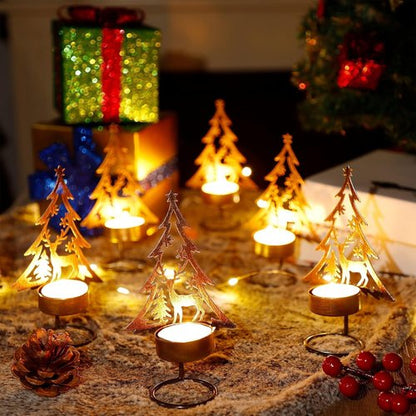 Juegoal Tea Light Candle Holders Set - Rust-Proof Metal Tree & Reindeer Decor | Holiday Centerpiece for Mantel