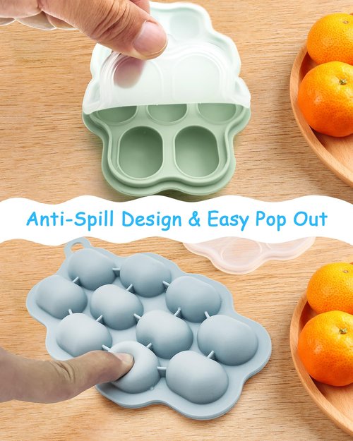 Heomoone Baby Food Freezer Tray with Lid 2 Pack, Silicone Baby Food Storage Containers, Breastmilk Popsicle Mold, Small Ice Cube Tray for Homemade Baby Food（Blue/Green）