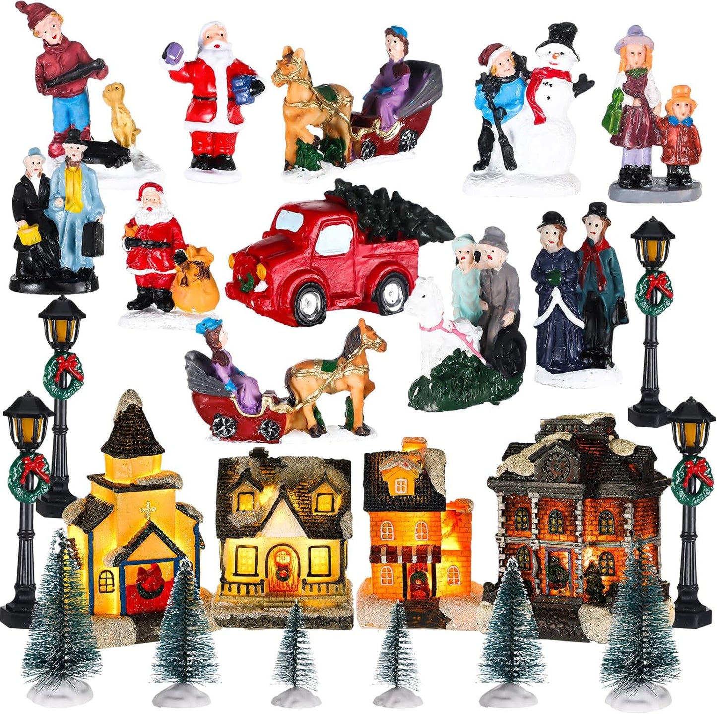 Wettarn 26 Pcs LED Christmas Village House Set - Lighted Figurines for Festive Home Decor