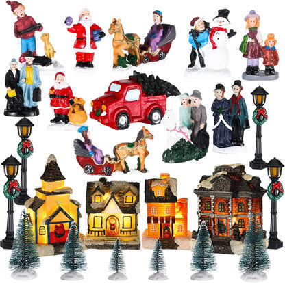 Wettarn 26 Pcs LED Christmas Village House Set - Lighted Figurines for Festive Home Decor