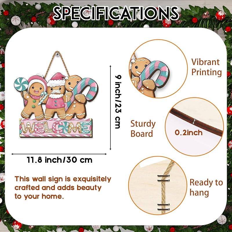 Gingerbread Christmas Wreath 12×9 Inch Wooden Wall Sign