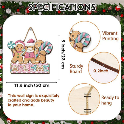 Gingerbread Christmas Wreath 12×9 Inch Wooden Wall Sign