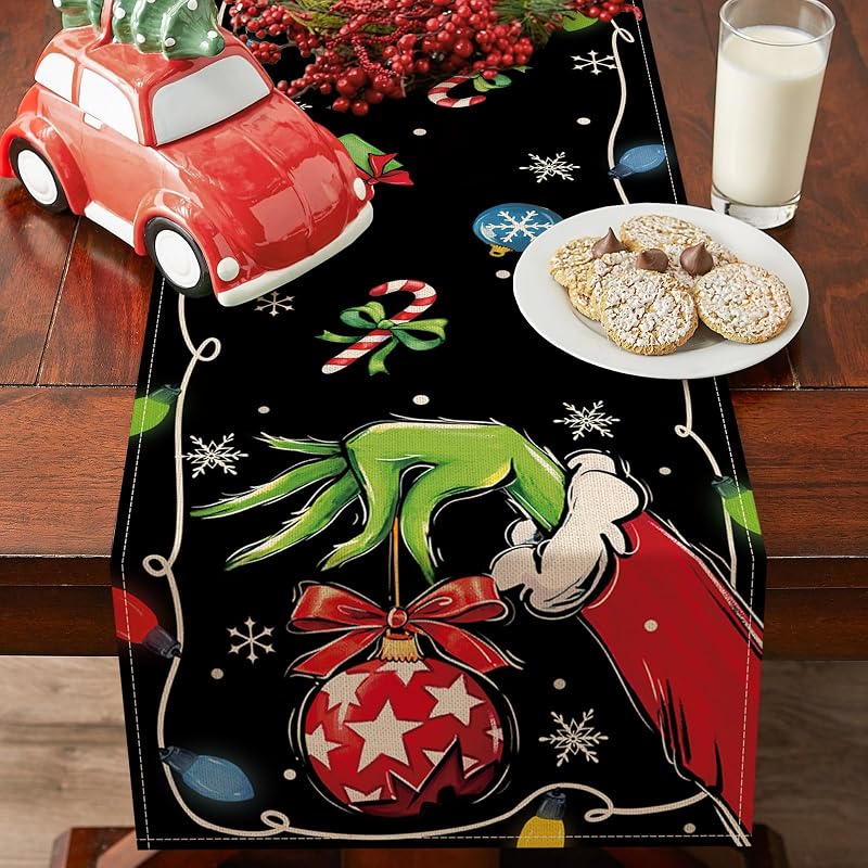 Christmas Table Runner - 13 x 72 in Rustic White & Red Holiday Decor