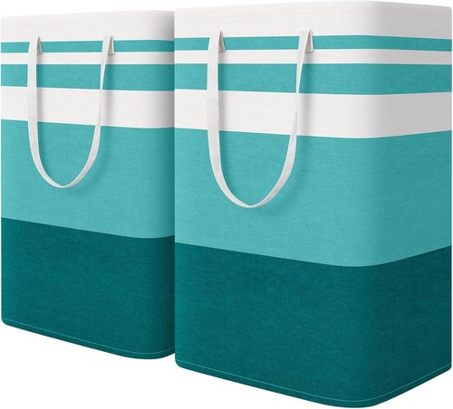 HomeHacks Large Waterproof Laundry Basket - Collapsible Tall Hamper with Extended Handles (75L, Green)