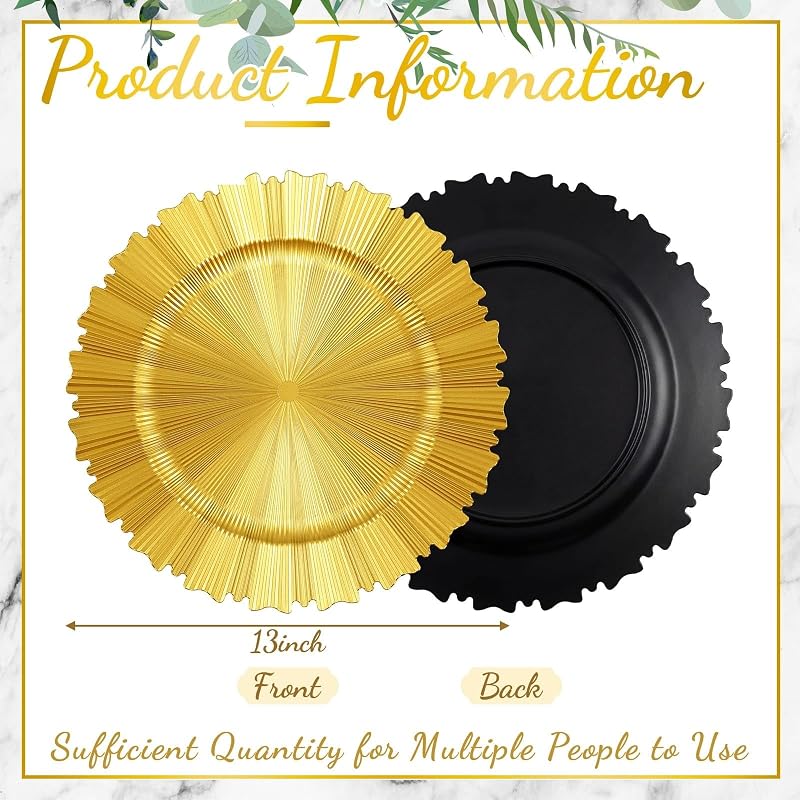 Bright Gold Charger Plates 50 Pcs, 13 Inch Round Plastic with Rim - Variation: Bright Gold+50