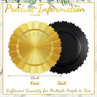 Bright Gold Charger Plates 50 Pcs, 13 Inch Round Plastic with Rim - Variation: Bright Gold+50