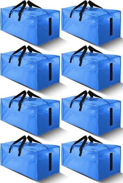 HOMESURE Large Water-Resistant Moving Bags - 8 Pack Heavy Duty Storage Totes with Zippers & Handles | Sky Blue