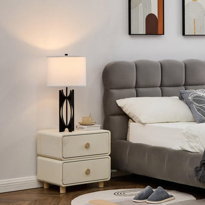 HGNPJC Industrial Table Lamps Set of 2 Black 26” 3-Way Bedside Lamp with White Linen Shade Metal Nightstand Lamp for Living Room Bedroom Dining Room End Table(JC-5-2PK-BK)