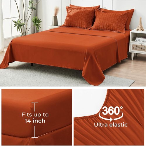 HYMOKEGE California King Comforter Set - Burnt Orange Seersucker 7-Piece Luxury Bedding Set
